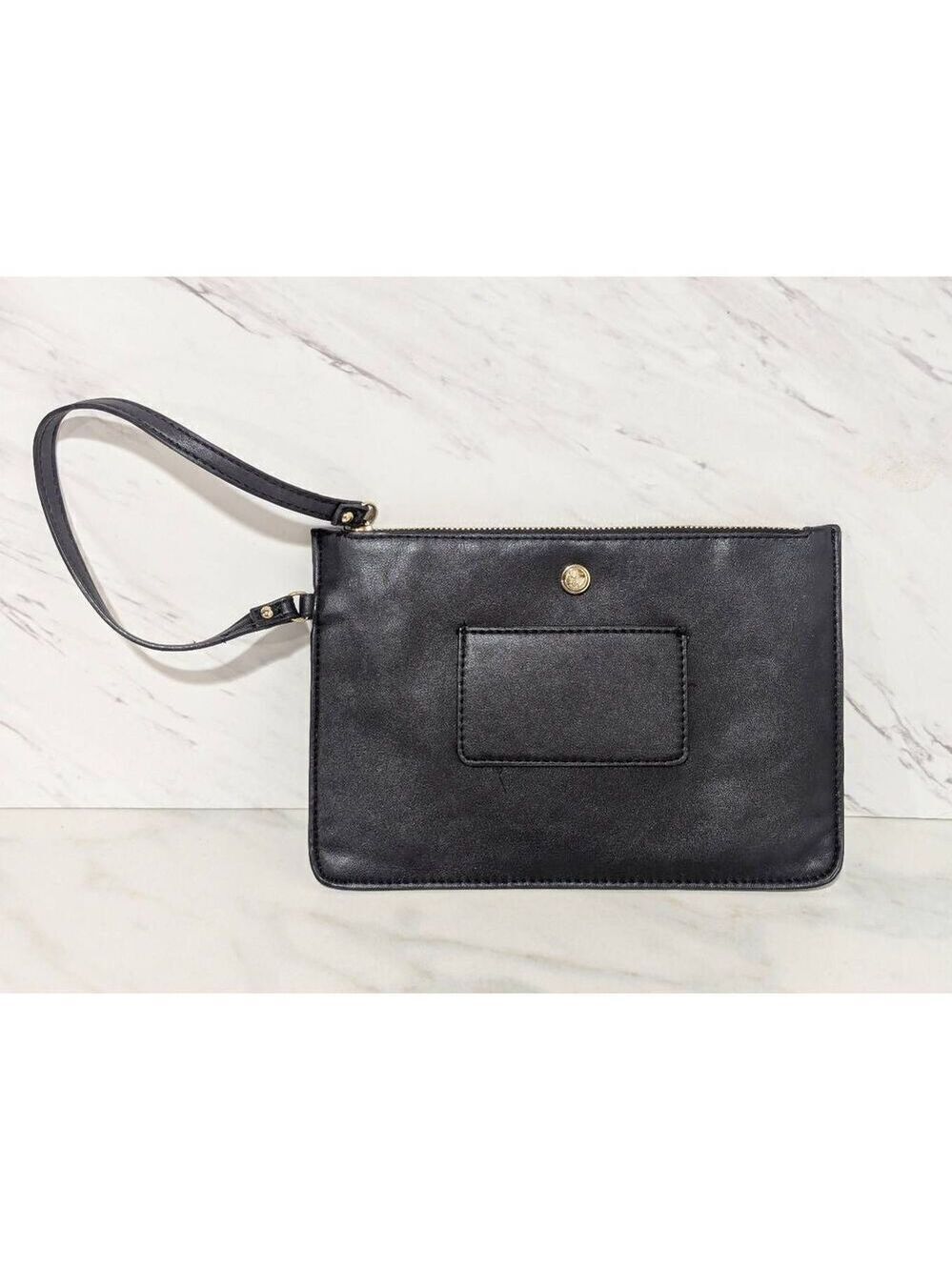 Nine West Women's Black Zip Top Vegan Leather Wrist Strap Exterior ID Pocket Pou